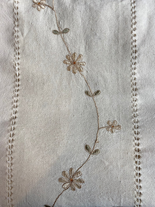 x2 vintage crochet embroidered natural curtains