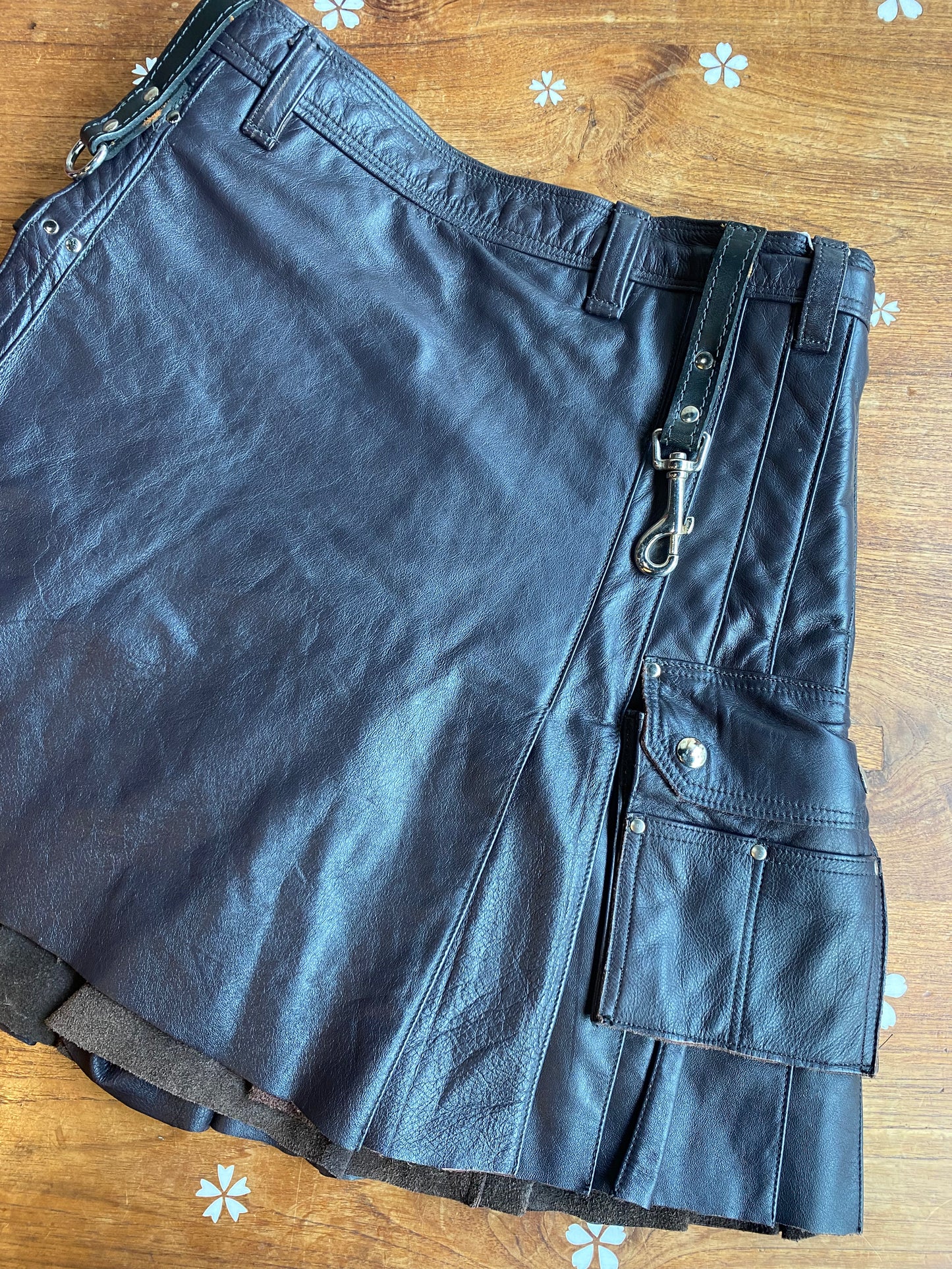 vintage handmade pleated leather kilt mini