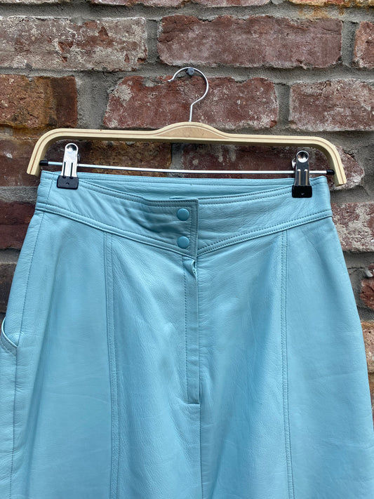 vintage suzelle tiffany blue leather skirt