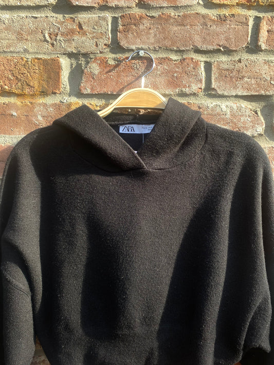 zara cropped knit hoodie