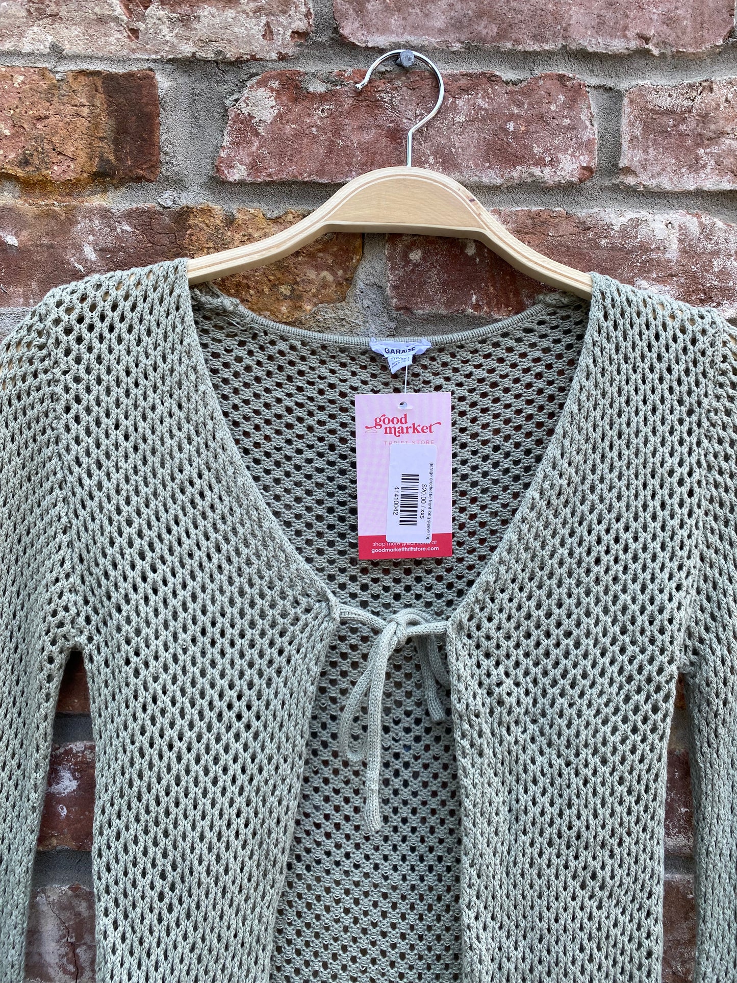 garage crochet tie front long sleeve top