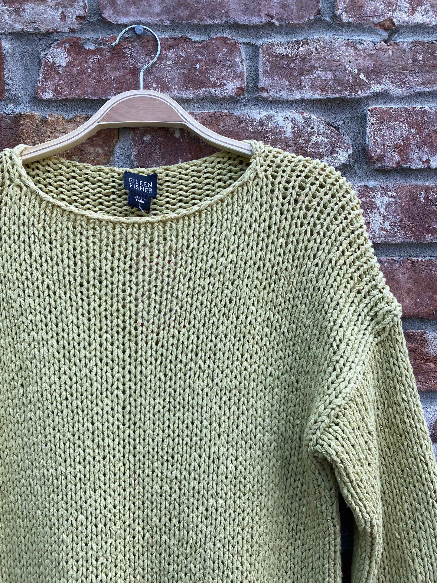 eileen fisher chunky knit lime crew