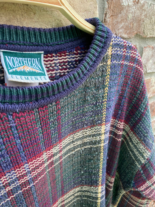 vintage NE plaid cottage core knit crew