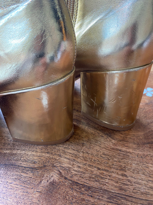 metallic gold leather heeled ankle boot