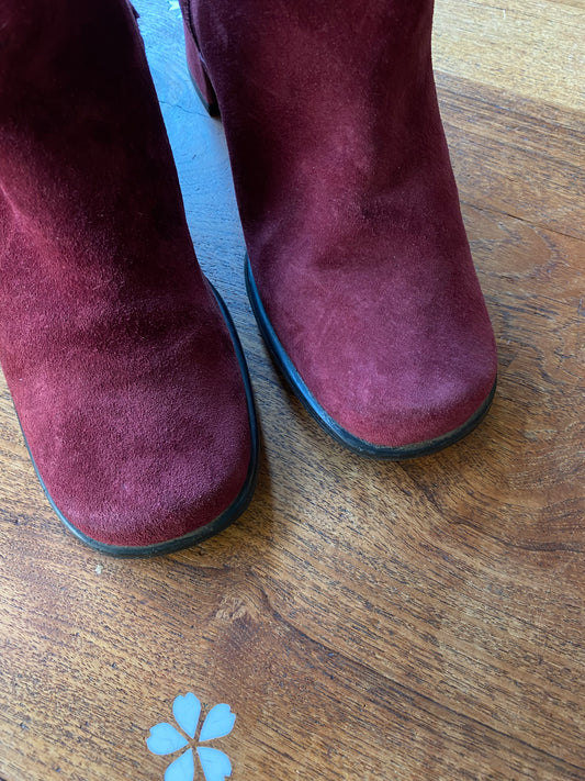 vintage hush puppies red suede heeled go go boots