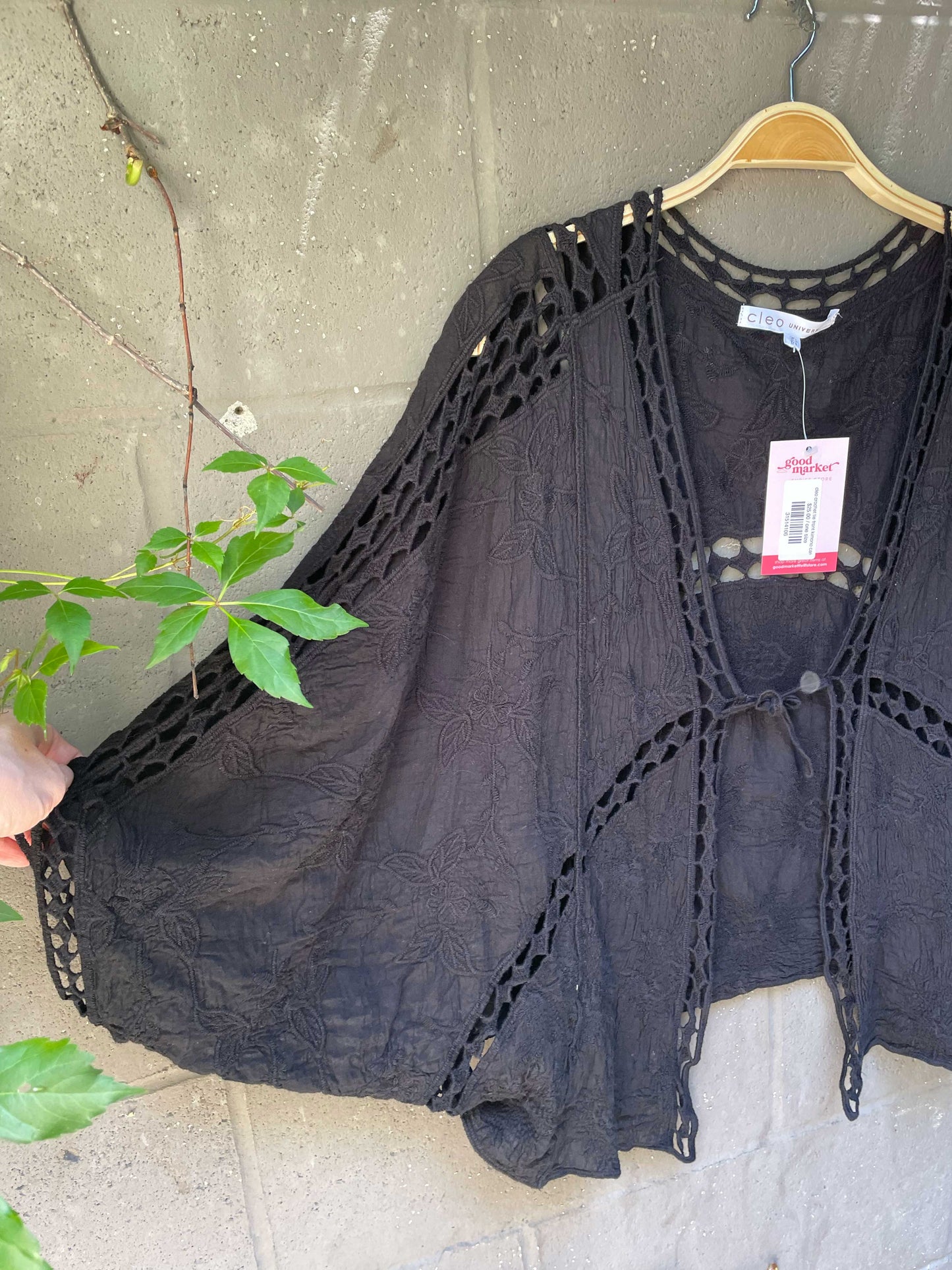 cleo crochet tie front kimono cardi