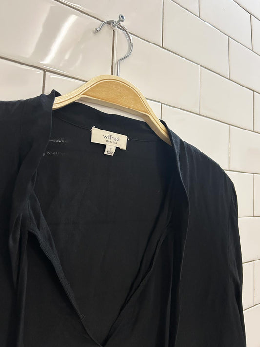 wilfred silk oversized split neck blouse - good market thrift store