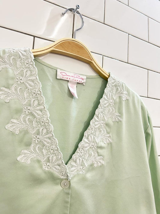 oscar da la renta pink label satin embroidered shirt - good market thrift store