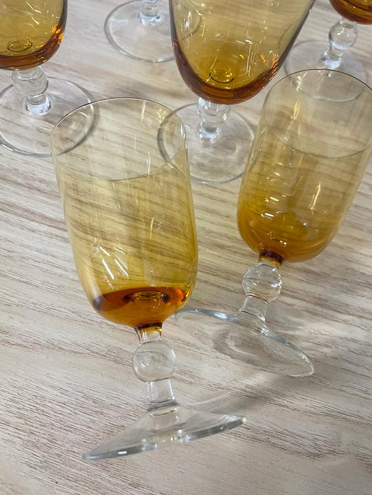 x5 vintage mcm amber sipping glasses