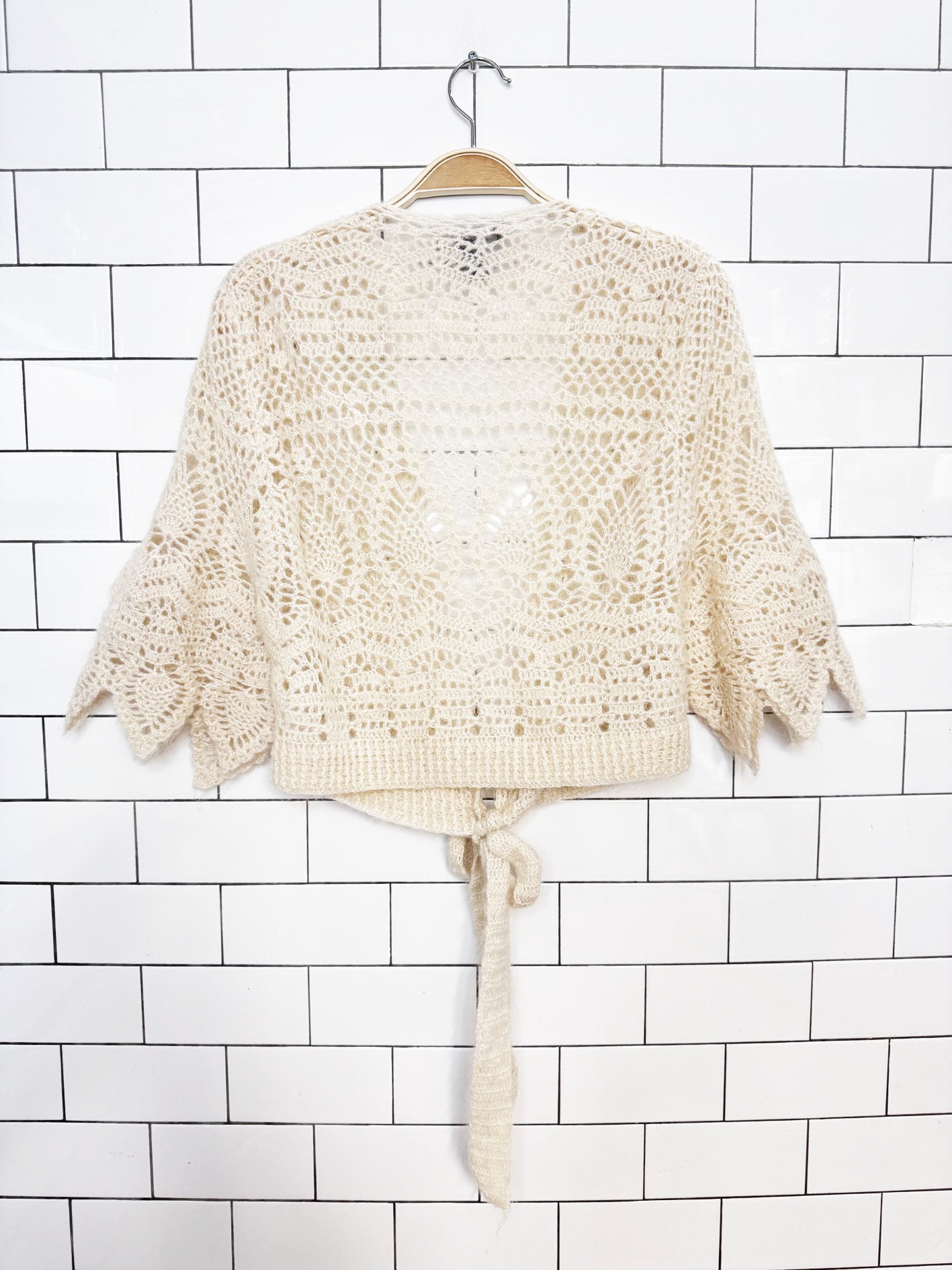 y2k arden b mohair-blend loose crochet knit tie front cropped cardigan