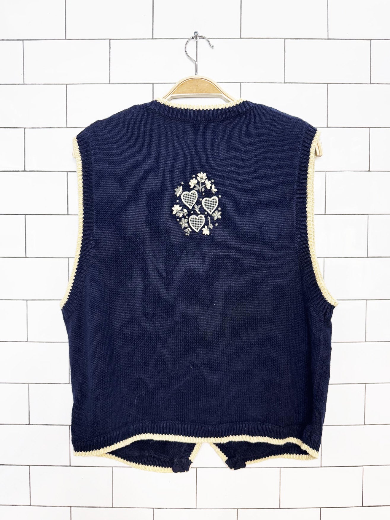 vintage 90s christopher & banks hand-embroidered country hearts knit vest