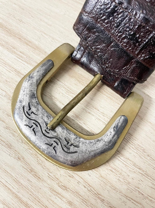 vintage western bull horn buckle leather belt - good market thrift store