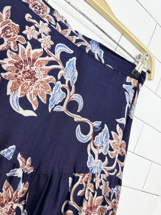 vintage 70s kuchi designs basque waist floral midi skirt | made in India