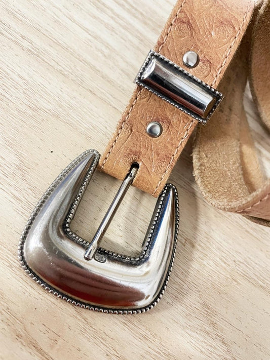 vintage vermilion ostrich leather western belt - good market thrift store