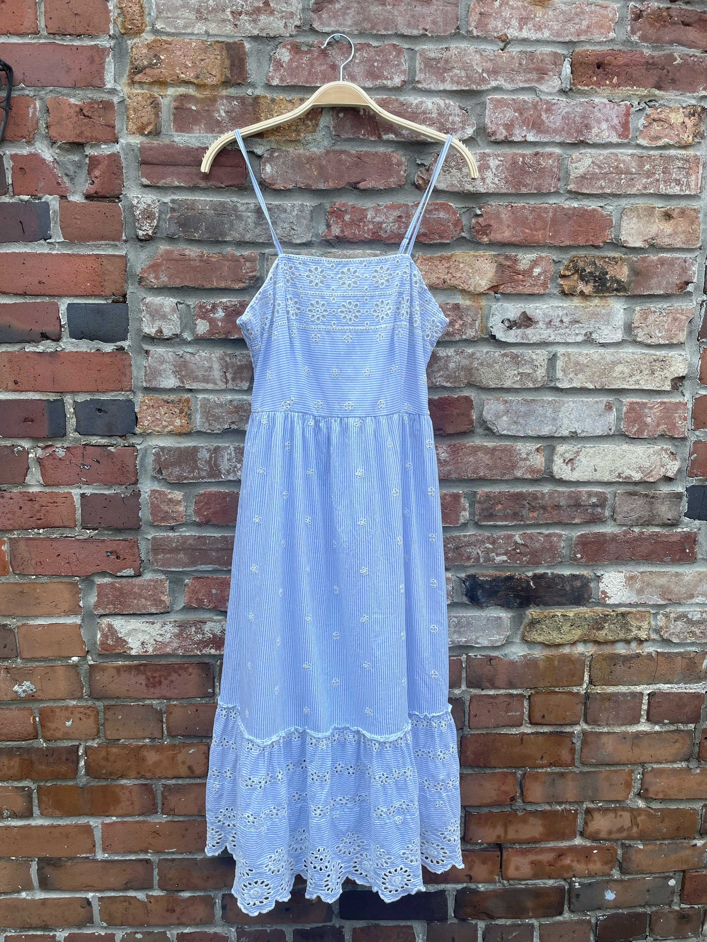 japna striped embroidered eyelet midi dress