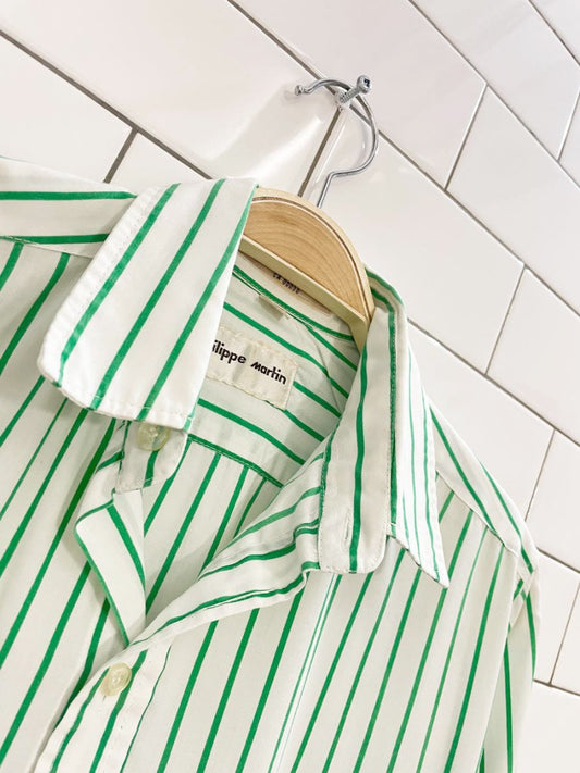 vintage philippe martin oversized green stripe shirt - good market thrift store