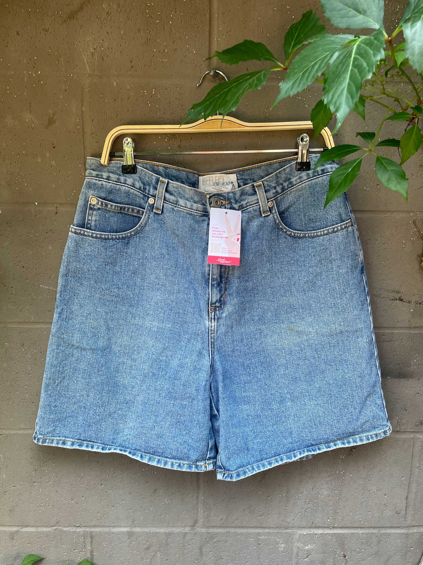 y2k reflect long denim shorts