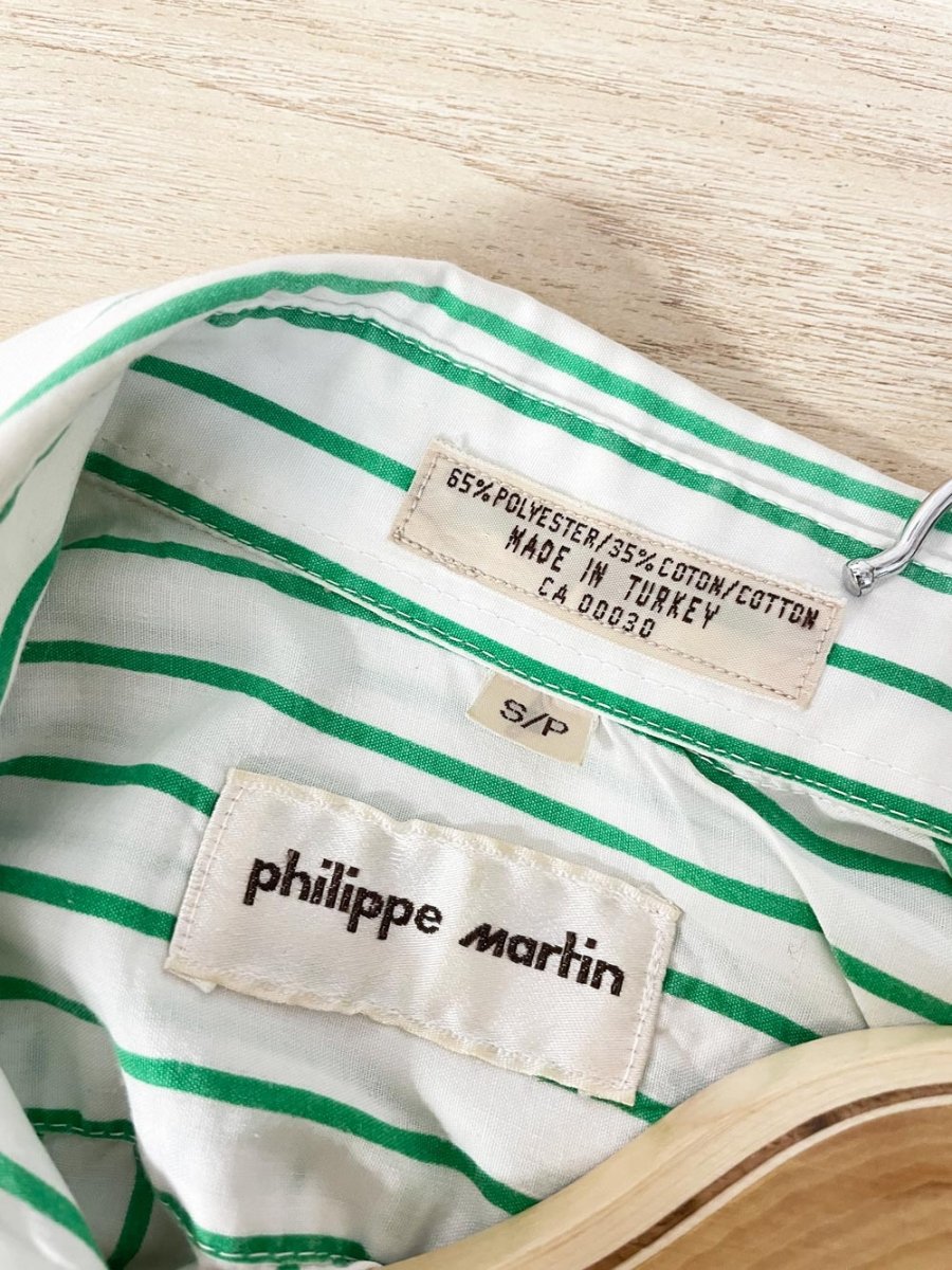 vintage philippe martin oversized green stripe shirt - good market thrift store
