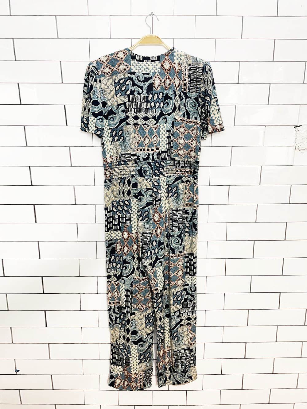 vintage 90s petite sophisticate tie waist 1/2 button jumpsuit | made in USA