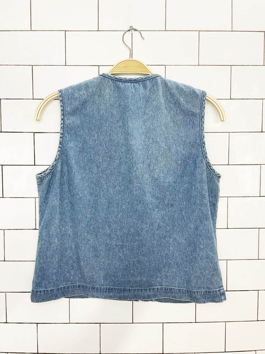 vintage 90s carry back frog button denim vest top