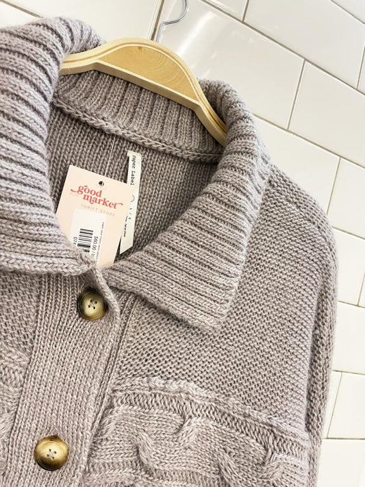 paper label mason wool - alpaca boxy cable knit cardi - good market thrift store