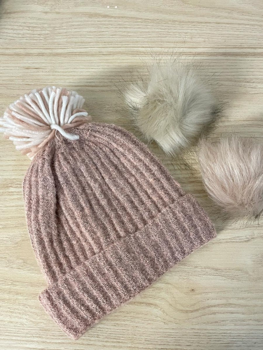 nwot exchangeable faux fur pom knit toque - good market thrift store