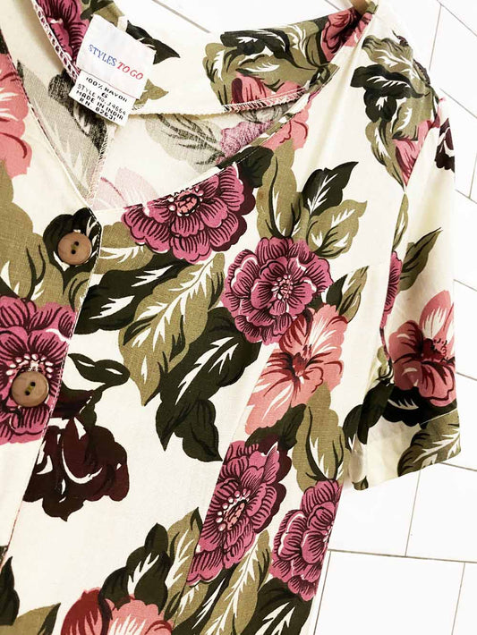 vintage 90s styles to go floral pleated tie back romper | made in india