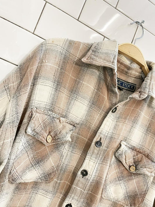 vintage 90s neutral plaid distressed shirt - good market thrift store