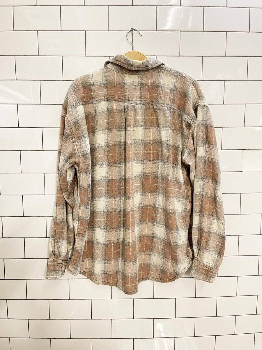 vintage 90s neutral plaid distressed shirt - good market thrift store