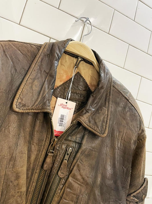 vintage moores distressed leather bomber jacket - good market thrift store