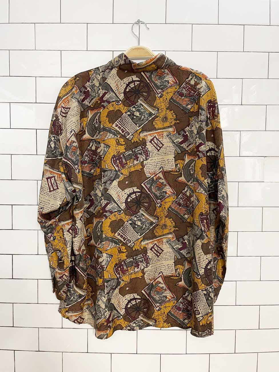 vintage 90s jack mulqueen 100% silk full button shirt
