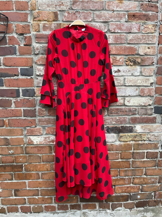 bailey red chiffon polka dot midi dress