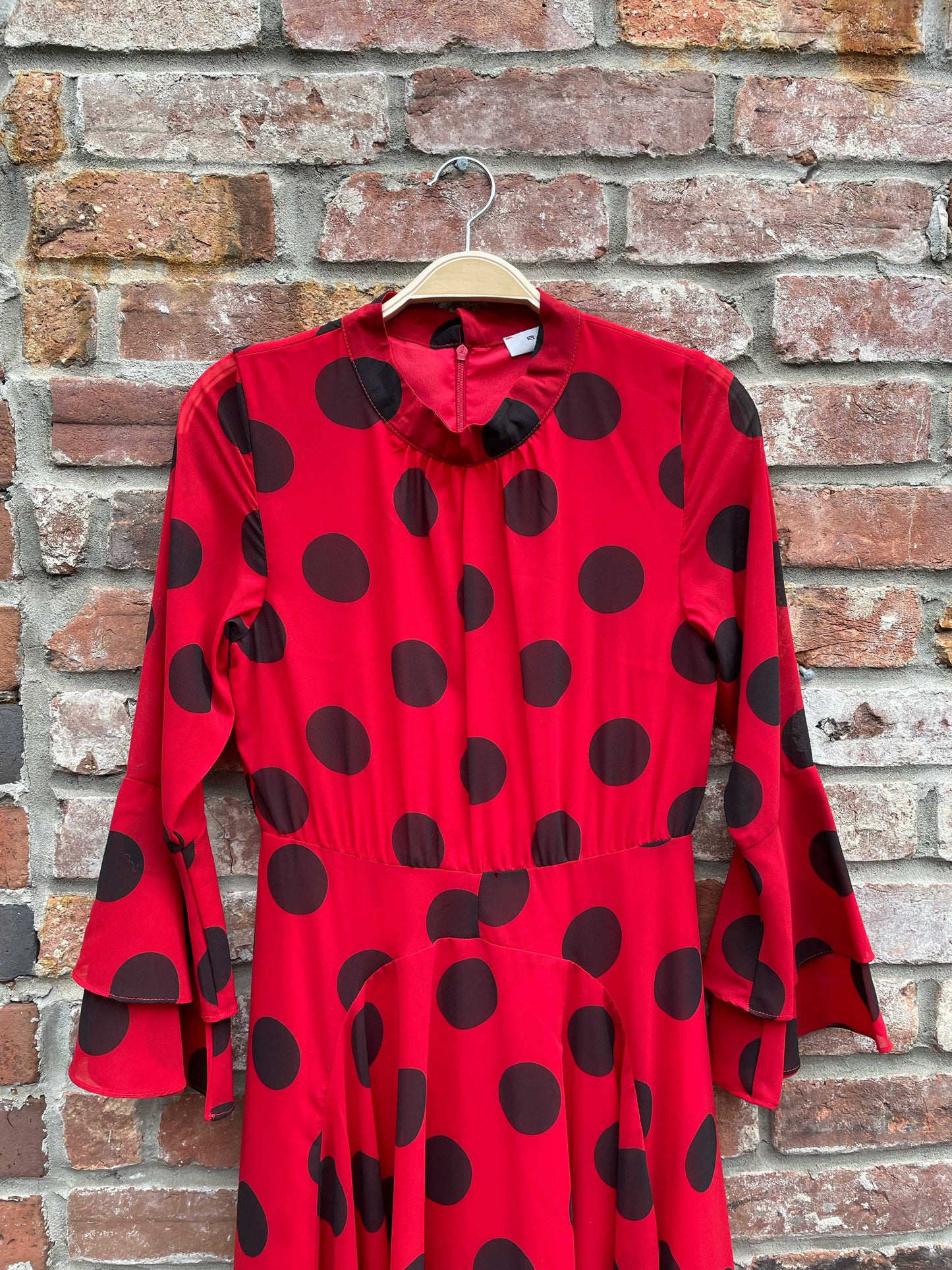 bailey red chiffon polka dot midi dress