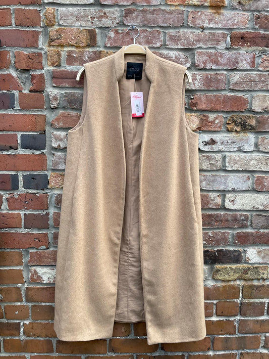 zara camel wool-blend long coat vest