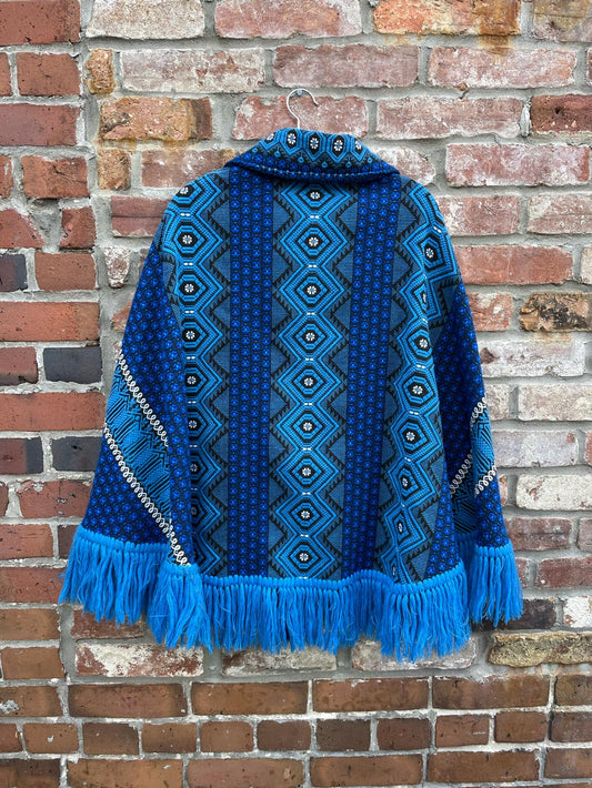 vintage boho woven fringe poncho