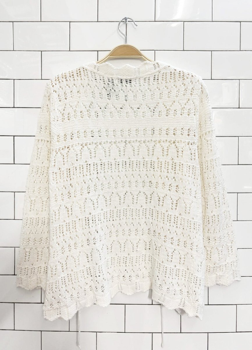 vintage 00s white stag crochet knit tie front cardigan | made in usa - good market thrift store