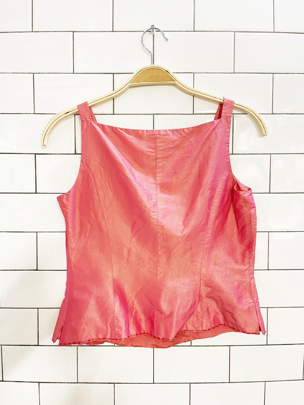 y2k ann taylor 100% silk square neck beaded tank