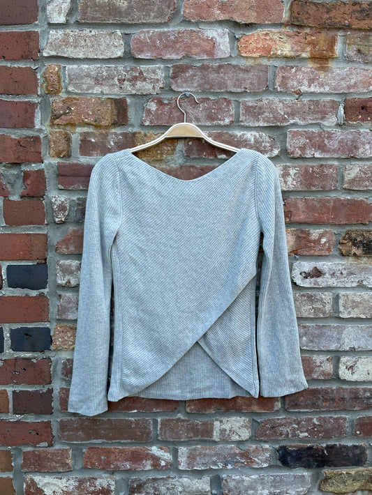 babaton kitano wool-linen faux wrap back sweater