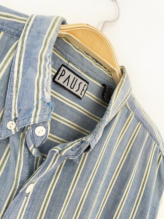 vintage 90s pause distressed striped oversized shirt - good market thrift store