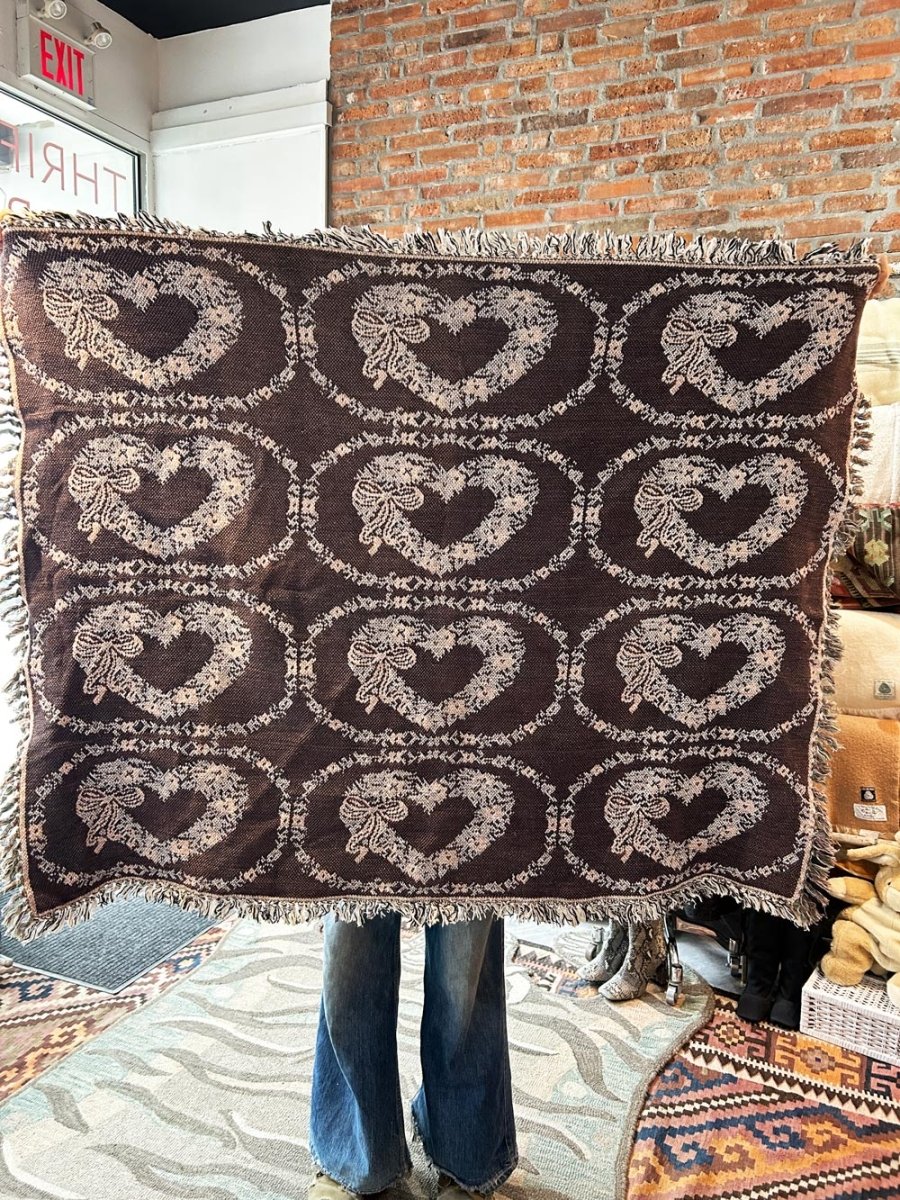 vintage woven floral heart throw blanket - good market thrift store