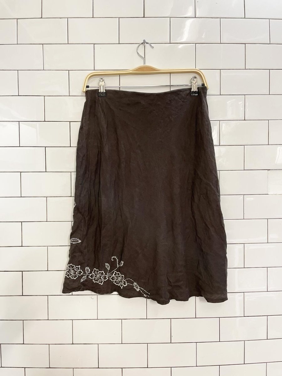 vintage 00s mantles embroidered linen skirt - good market thrift store