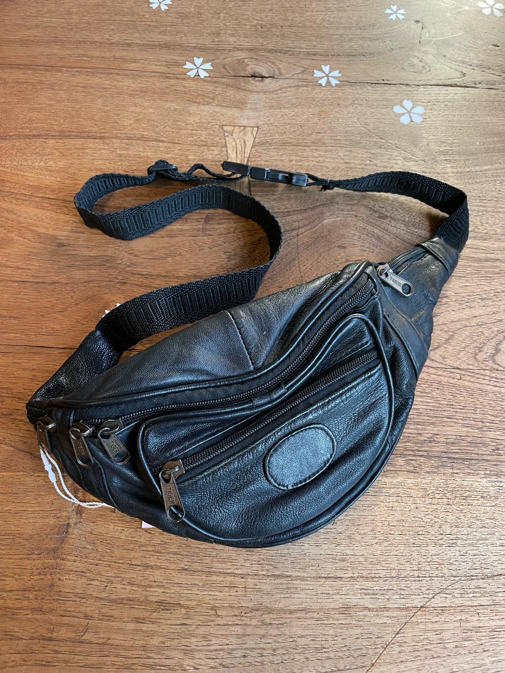 vintage black leather belt bag