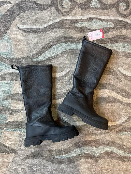 zara faux shearling lined tall leather chunky boots