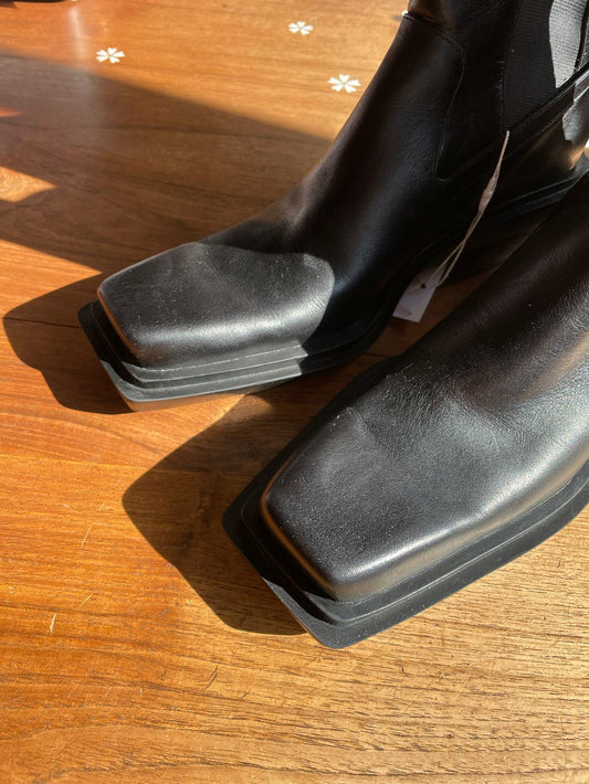 zara square toe leather western moto boots