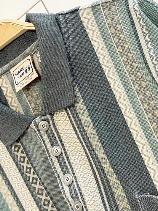 vintage 90s hang ten stripe pique polo shirt