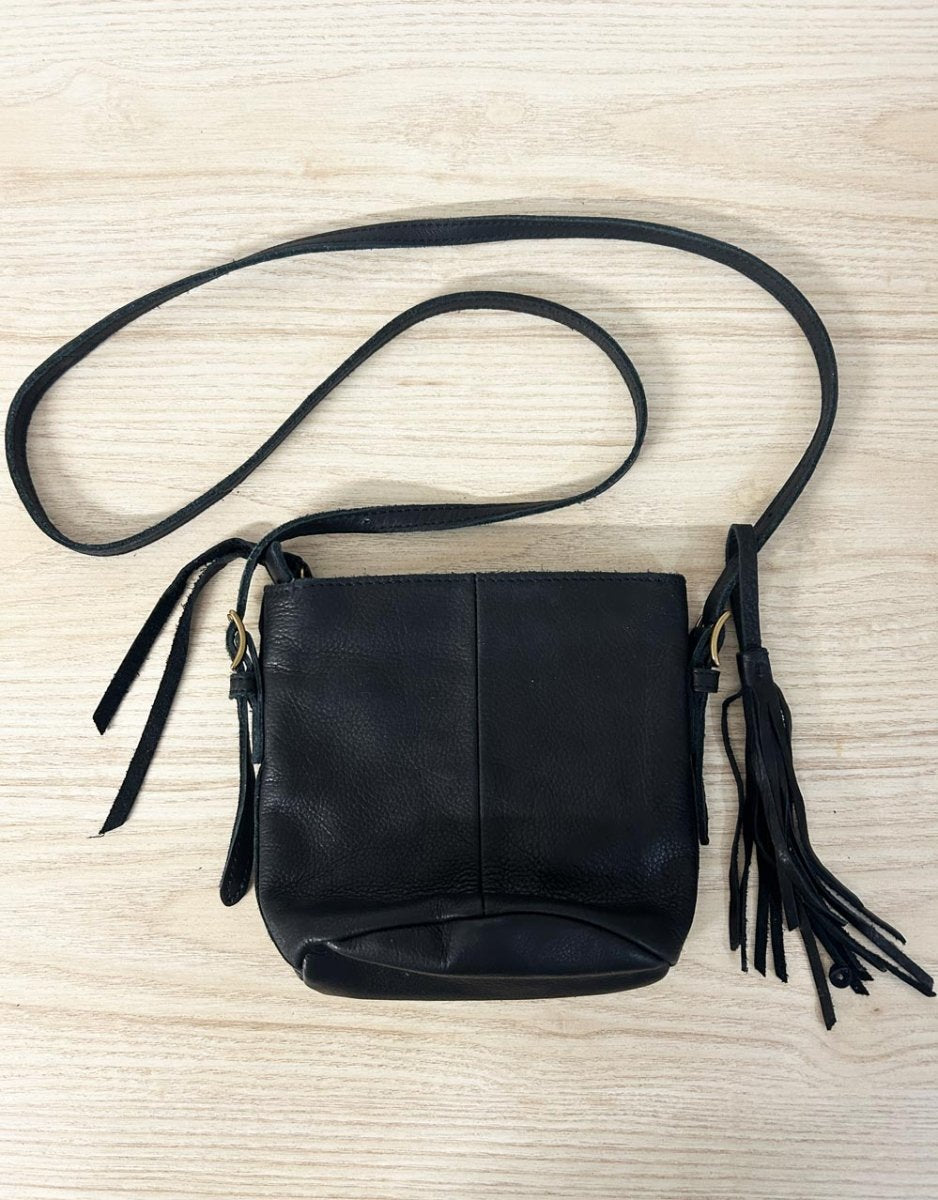 margot black leather fringe crossbody - good market thrift store