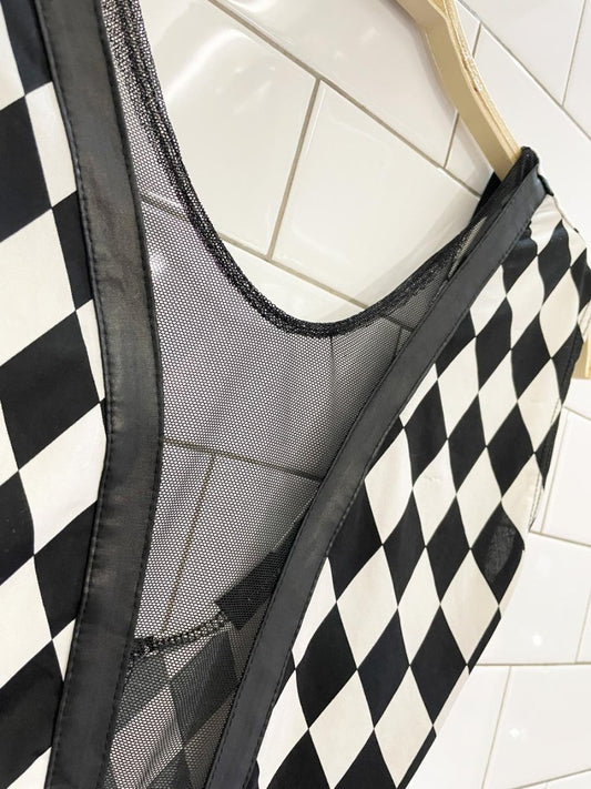 sheer cutout diamond stretch bodysuit - good market thrift store