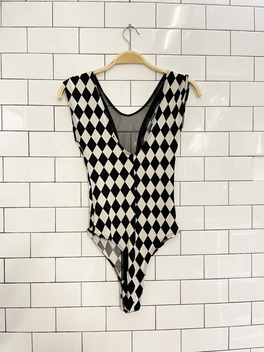 sheer cutout diamond stretch bodysuit - good market thrift store