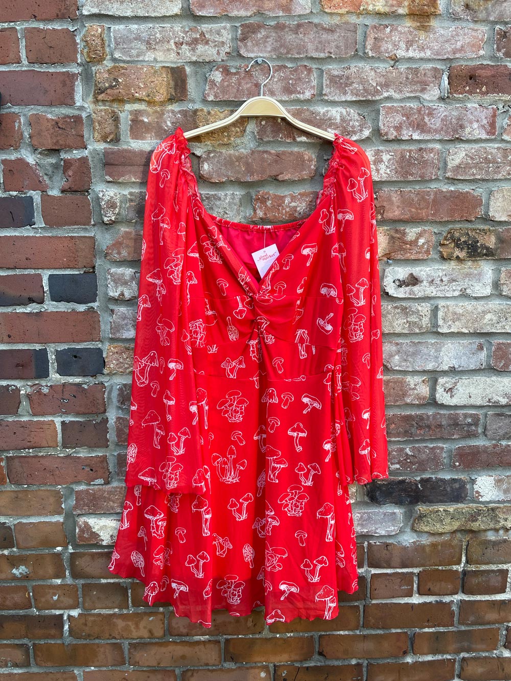 shein curve red mushroom print mesh mini dress