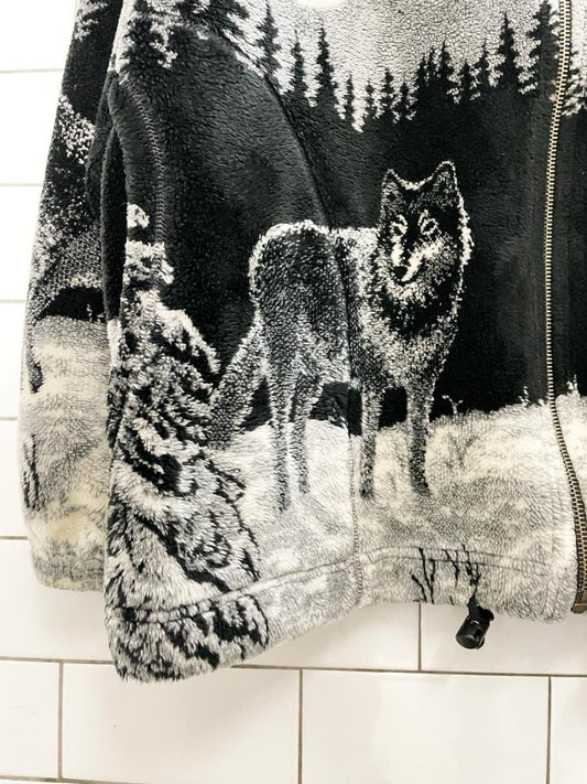 vintage 90s ezze wear cozy cottage wolf forest scene fleece - good market thrift store